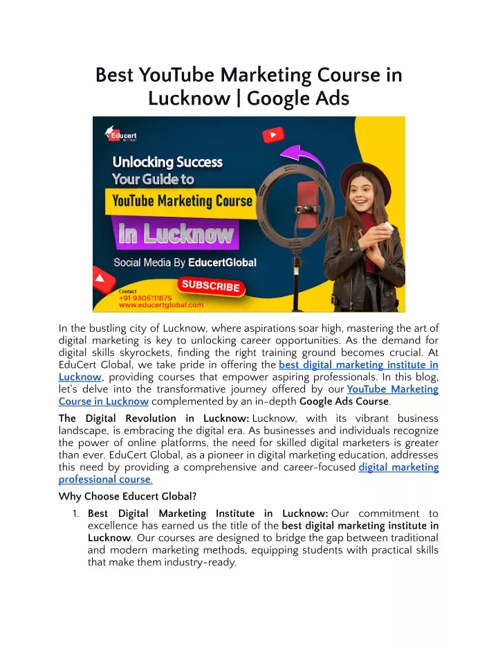 best youtube marketing course in lucknow google