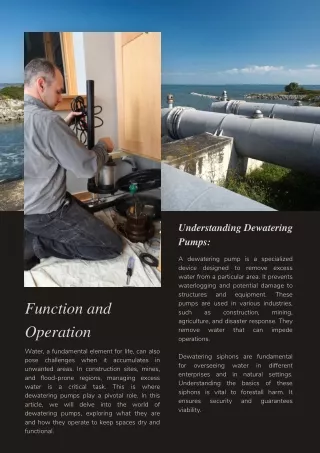 Understanding Dewatering Pumps: Function and Operation
