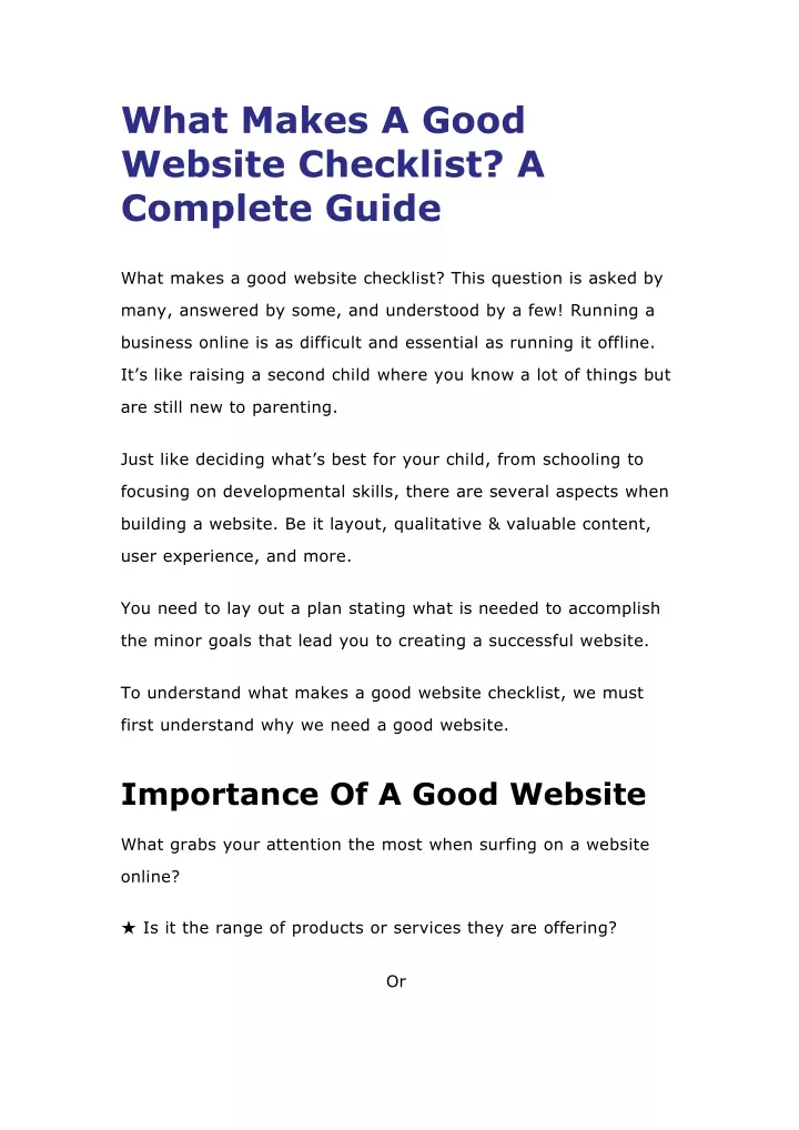 what makes a good website checklist a complete