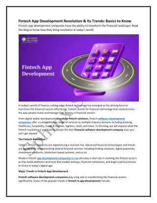 Fintech App Development Revolution & Its Trends Basics to Know
