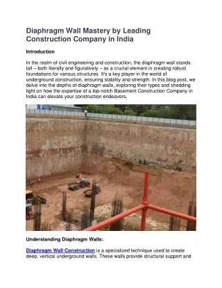 Diaphragm Wall Mastery by Leading Construction Company in India