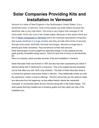 Solar Companies Providing Kits and Installation in Vermont