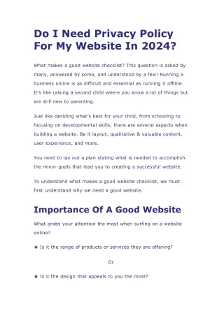 do i need privacy policy for my website in 2024