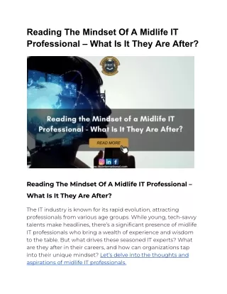 Reading The Mindset Of A Midlife IT Professional – What Is It They Are After
