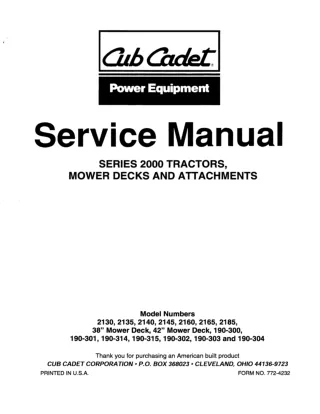 Cub Cadet 38 mower deck Tractor Service Repair Manual