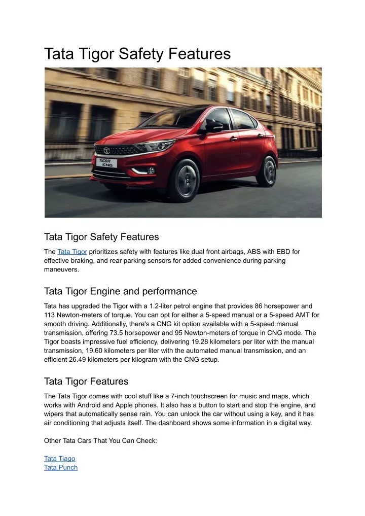 tata tigor safety features