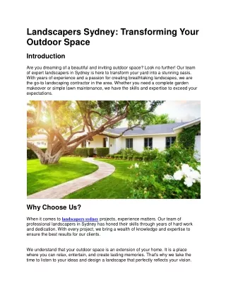 Landscapers Sydney - Transforming Your Outdoor Space