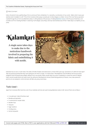 The Creation of Kalamkari Sarees  Exploring the Process and Tools