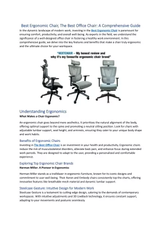 Best Ergonomic Chair, The Best Office Chair: A Comprehensive Guide