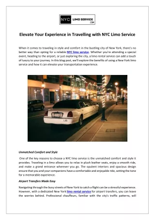 Elevate Your Experience in Travelling with NYC Limo Service