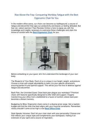 Your Journey to Ergonomic Bliss - Unmasking the Best Ergonomic Chair for You