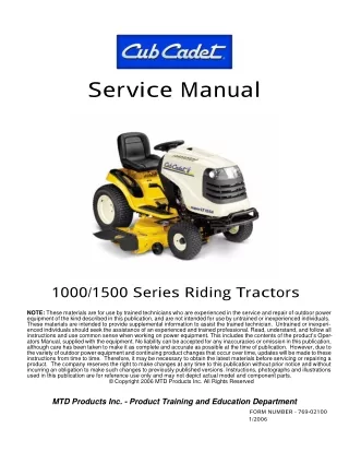 Cub Cadet 1027 Lawn Tractor Service Repair Manual
