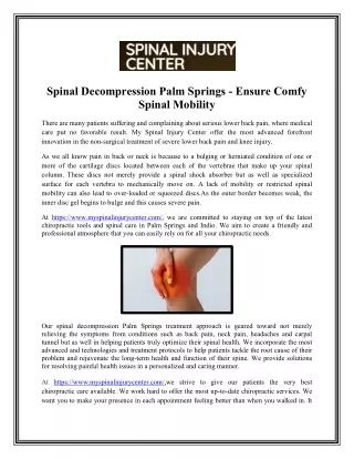 Spinal Decompression Palm Springs - Ensure Comfy Spinal Mobility