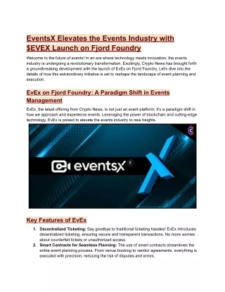 EventsX Elevates the Events Industry with $EVEX Launch on Fjord Foundry