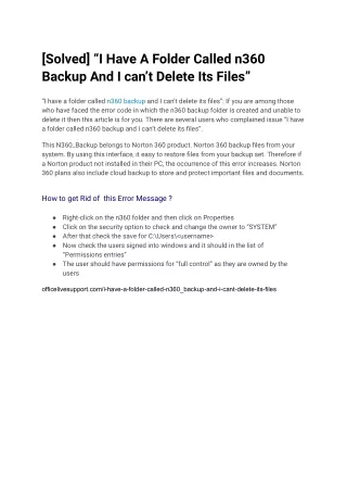 [Solved] “I Have A Folder Called n360 Backup And I can’t Delete Its Files”