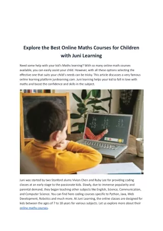 Explore the Best Online Maths Courses for Children with Juni Learning