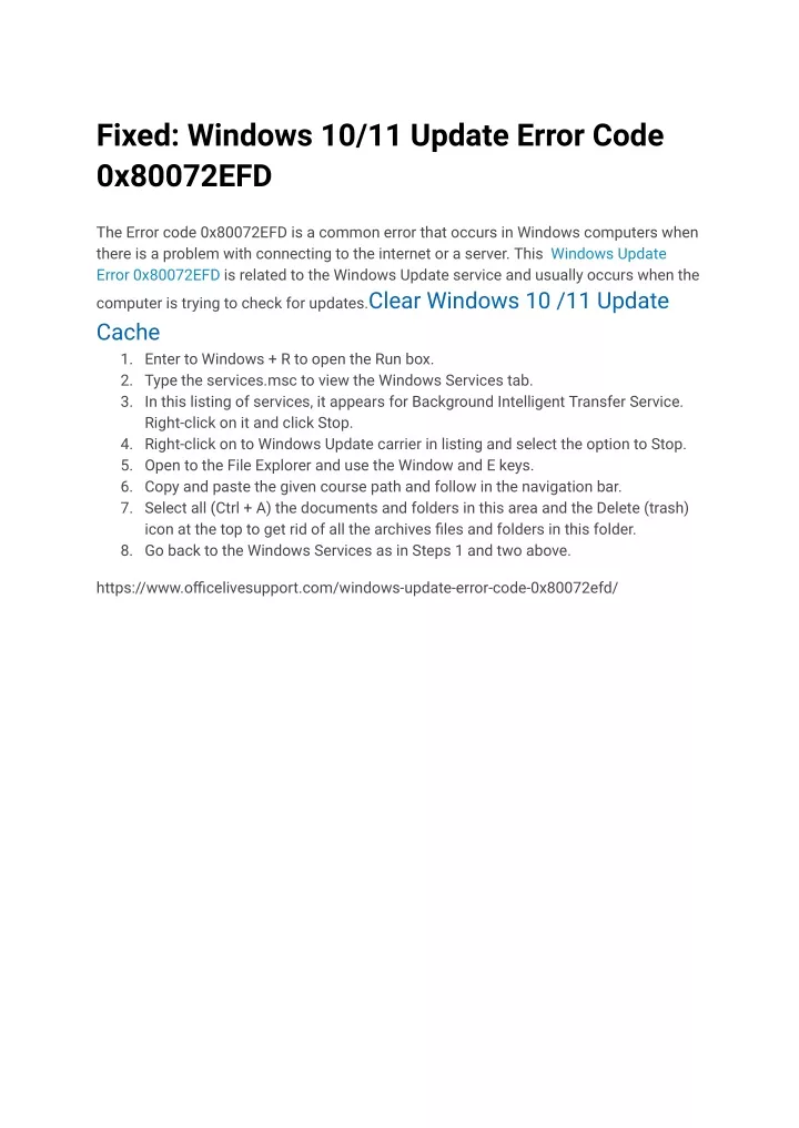 fixed windows 10 11 update error code 0x80072efd