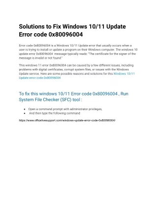 Solutions to Fix Windows 10_11 Update Error code 0x80096004