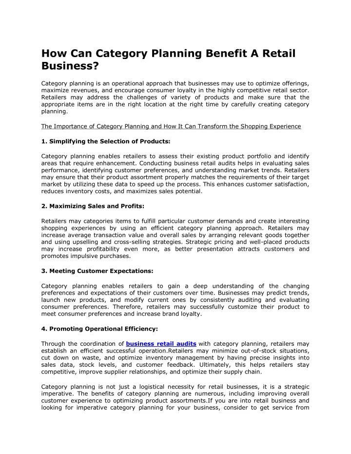 how can category planning benefit a retail