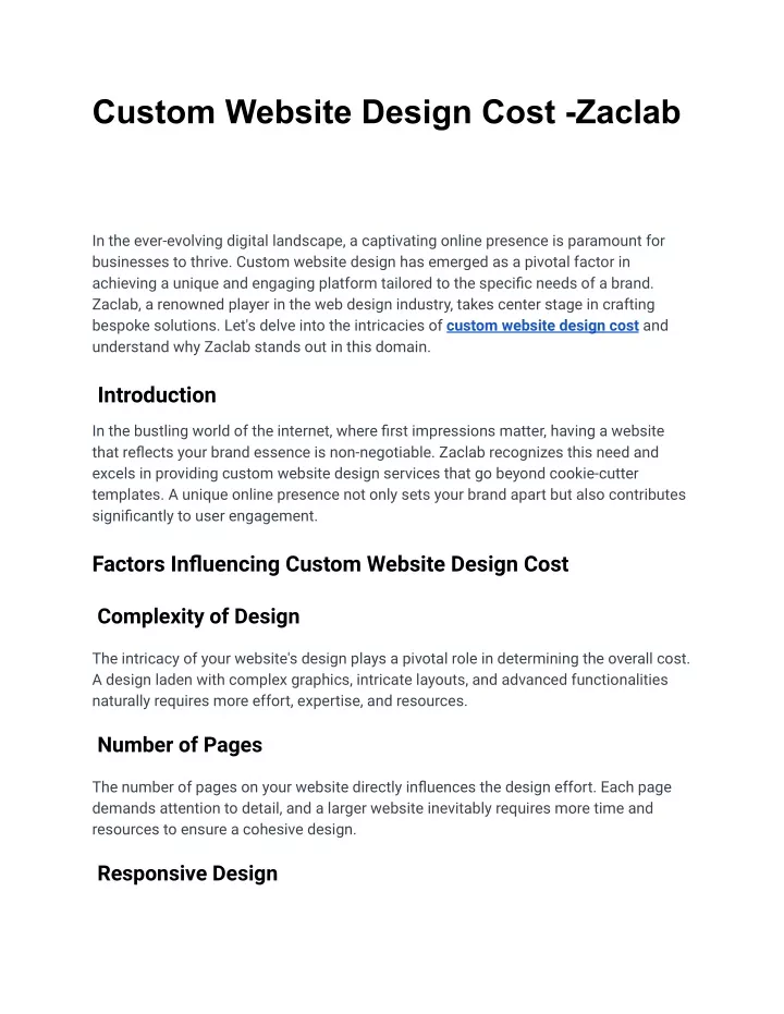 custom website design cost zaclab