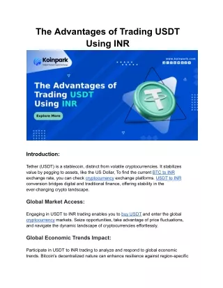 the advantages of trading usdt using inr