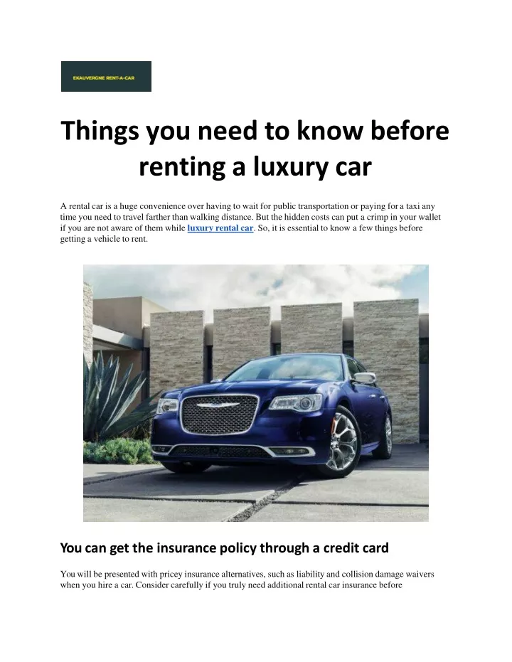 things you need to know before renting a luxury car