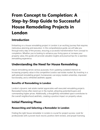 From Concept to Completion A Step-by-Step Guide to Successful House Remodeling Projects in London