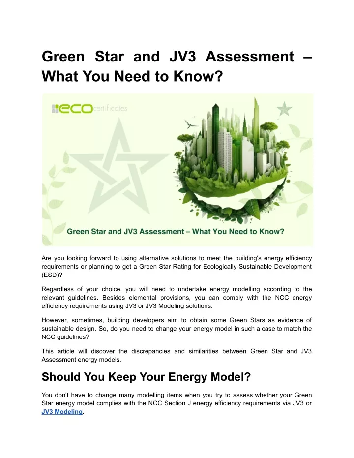 green star and jv3 assessment what you need