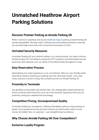 Unmatched Heathrow Airport Parking Solutions