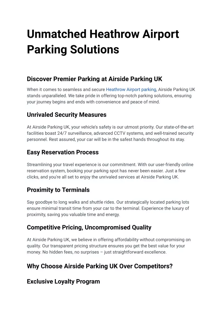 unmatched heathrow airport parking solutions