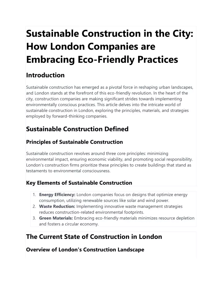 sustainable construction in the city how london