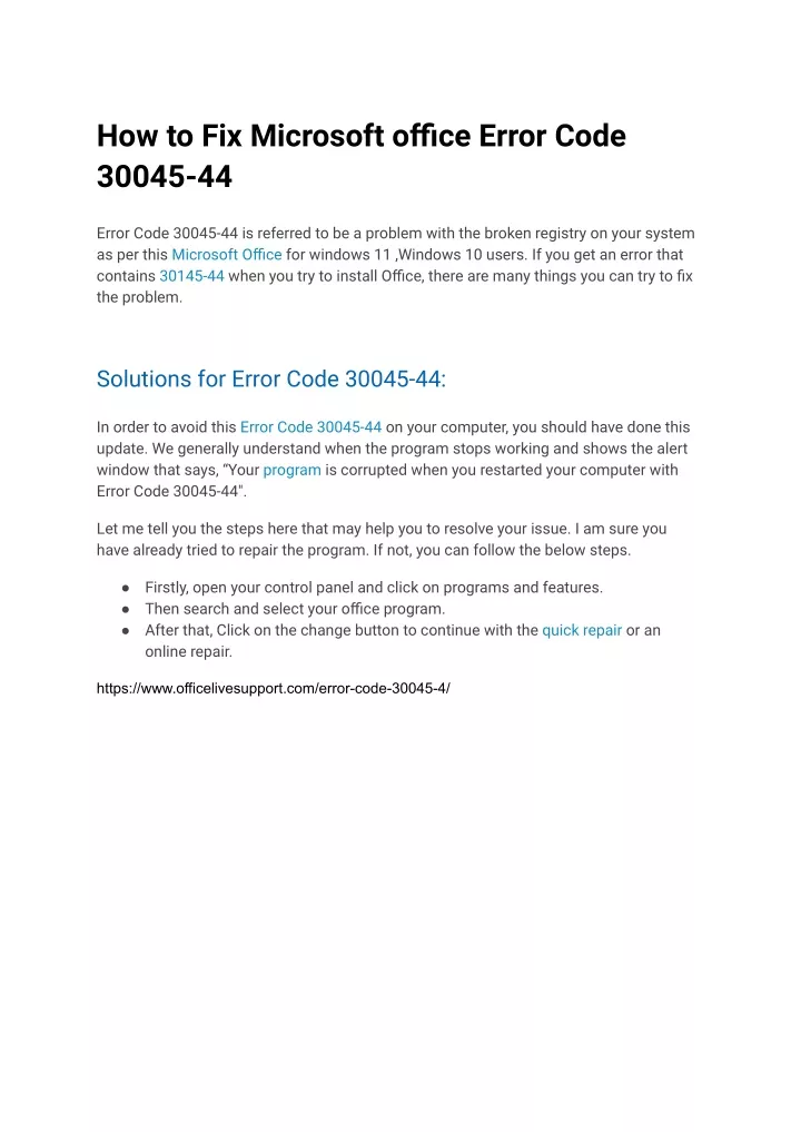 how to fix microsoft office error code 30045 44