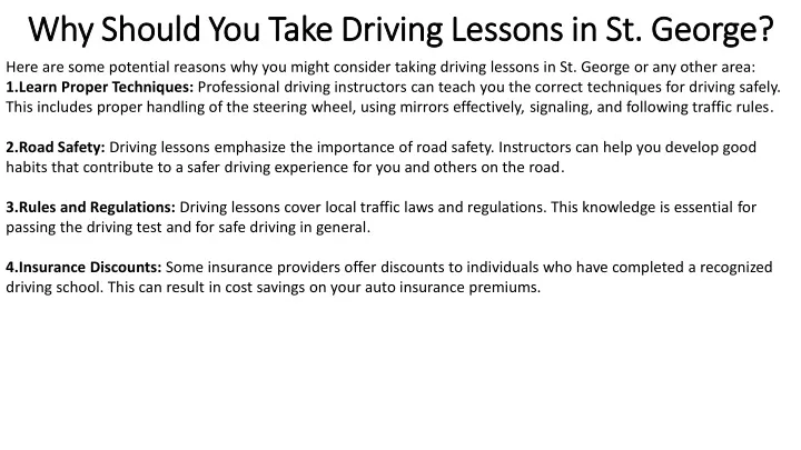 why should you take driving lessons in st george