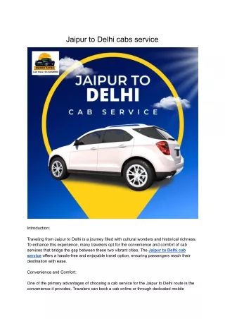 Jaipur to Delhi cabs service