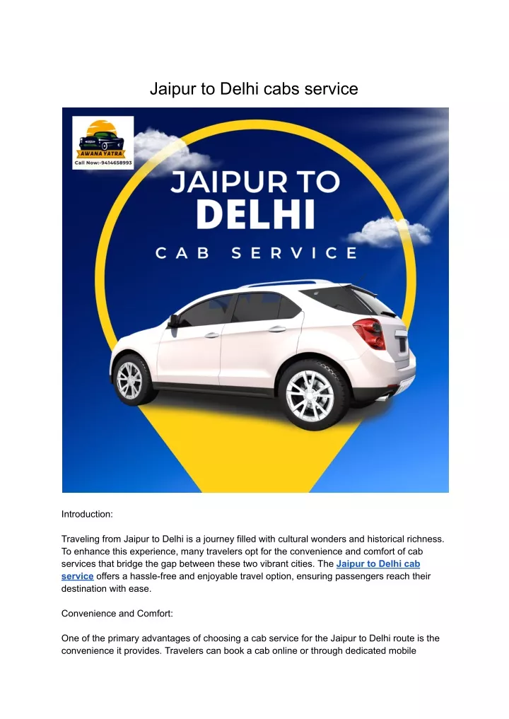 jaipur to delhi cabs service