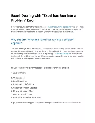 “Excel has Run into a Problem” Error