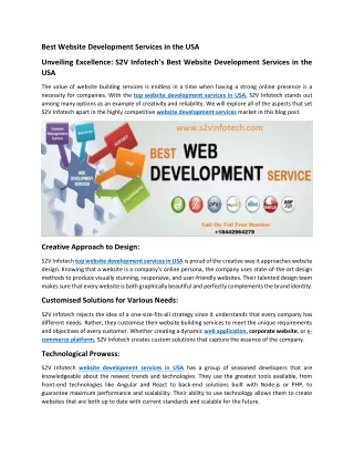 S2V Infotech's Best Website Development Services in the USA