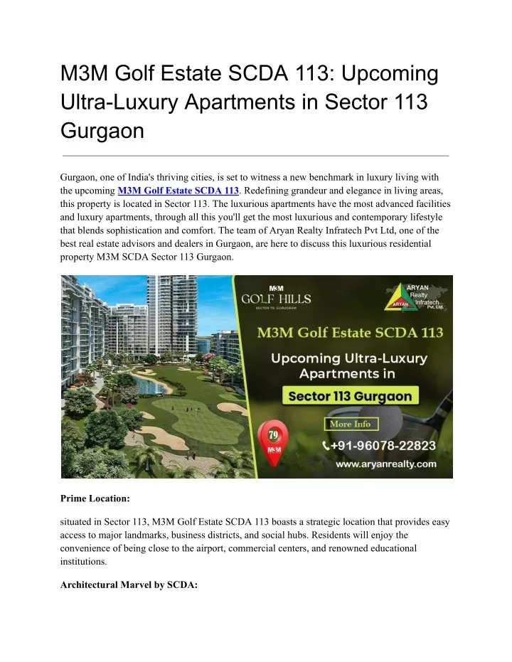 m3m golf estate scda 113 upcoming ultra luxury