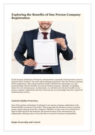 exploring the benefits of one person company