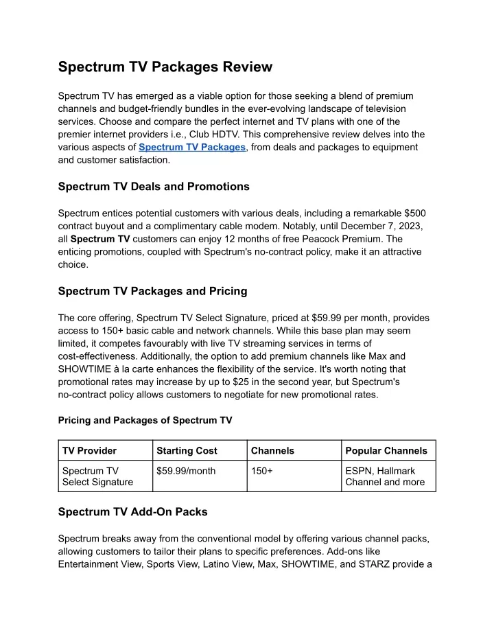 spectrum tv packages review