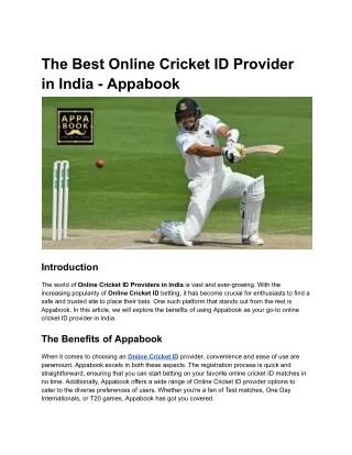 The Best Online Cricket ID Provider in India - Appabook