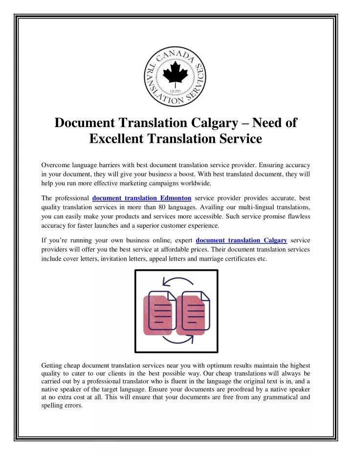 document translation calgary need of excellent