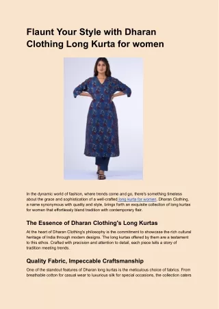 Flaunt Your Style with Dharan Clothing Long Kurta for women
