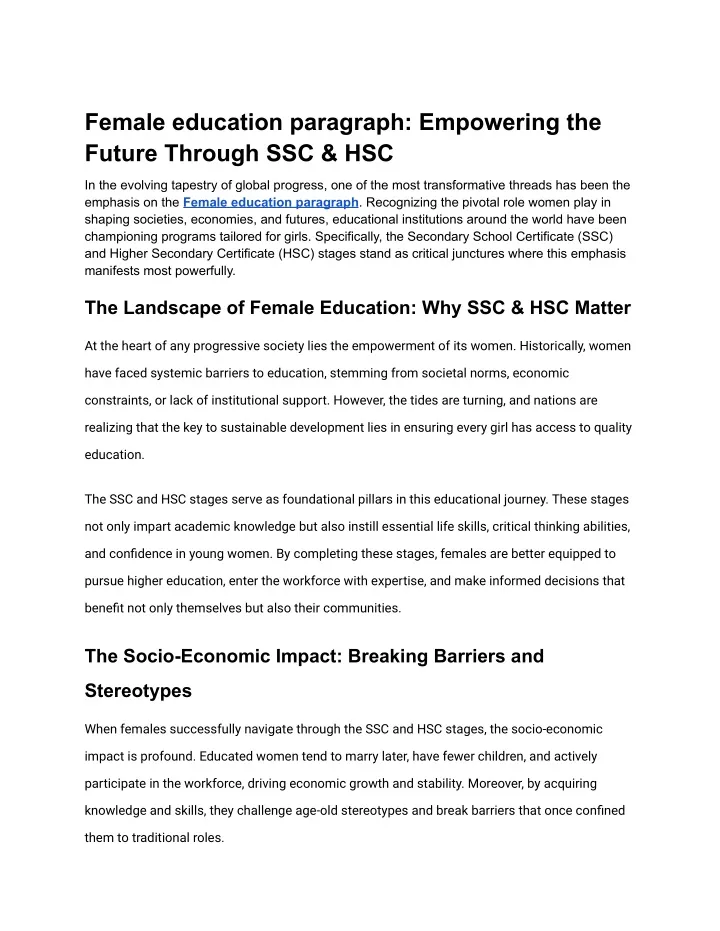female education paragraph empowering the future