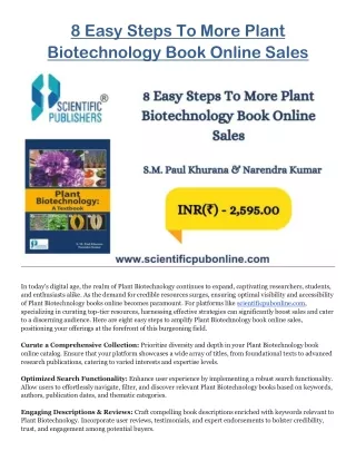 8 Easy Steps To More Plant Biotechnology Book Online Sales