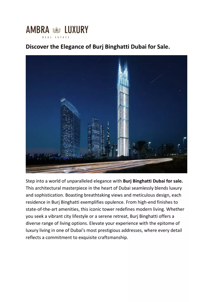 discover the elegance of burj binghatti dubai