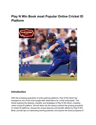 Play N Win Book most Popular Online Cricket ID Platform