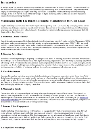 Taking full advantage of ROI: The Advantages of Digital Marketing on the Gold Co
