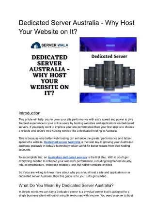 Dedicated Server Australia - Why Host Your Website on It_