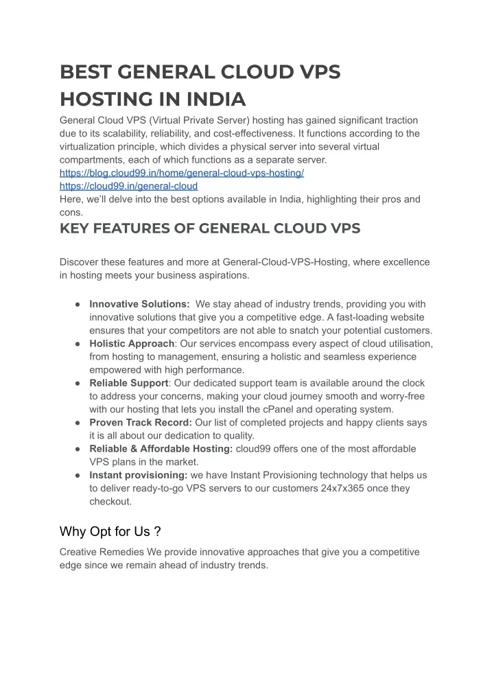 best general cloud vps hosting in india general